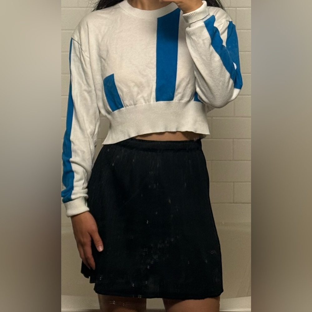 Jacquemus White and Blue Cropped cotton long sleeve top fr 36 XS S